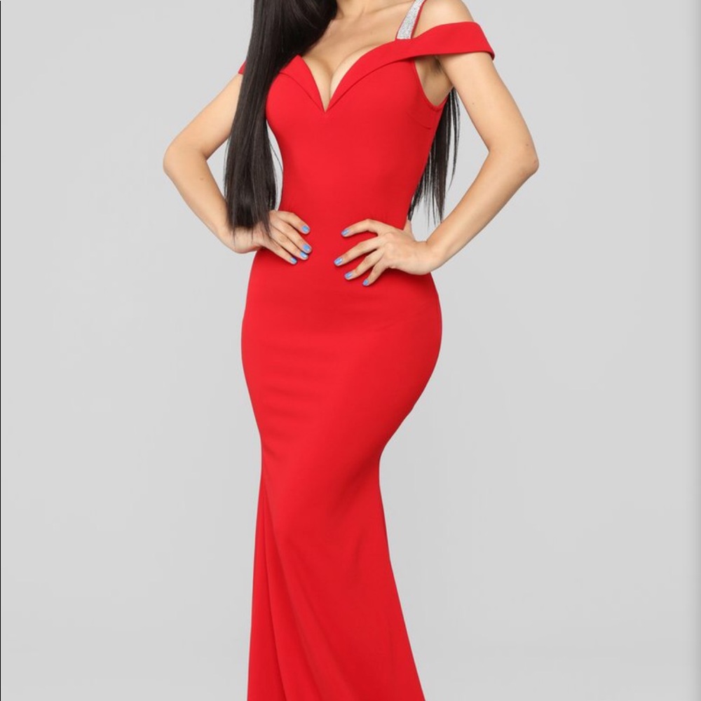 long red dress with rhinestone straps - Picture 3 of 4